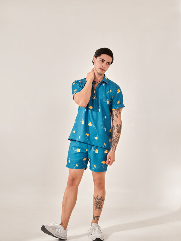 Denim Blue Floral Print Co-ord Set