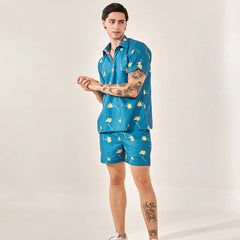 Denim blue printed shorts