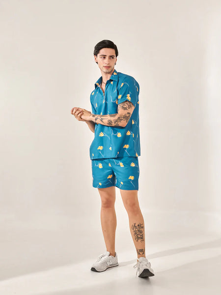 Denim blue printed shirt