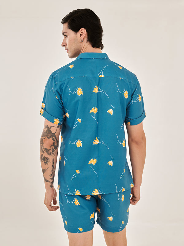 Denim Blue Floral Print Co-ord Set