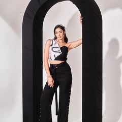 Black rhinstone wide leg pant
