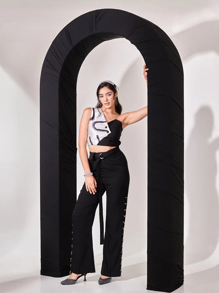 Black rhinstone wide leg pant