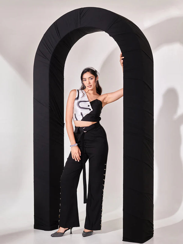 Black rhinstone wide leg pant