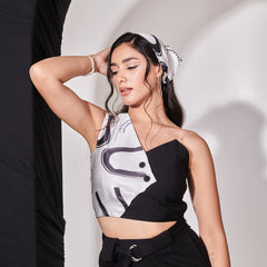 Black top with straight rhinestone pant