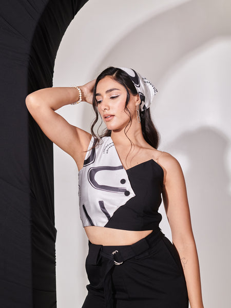 Black top with straight rhinestone pant