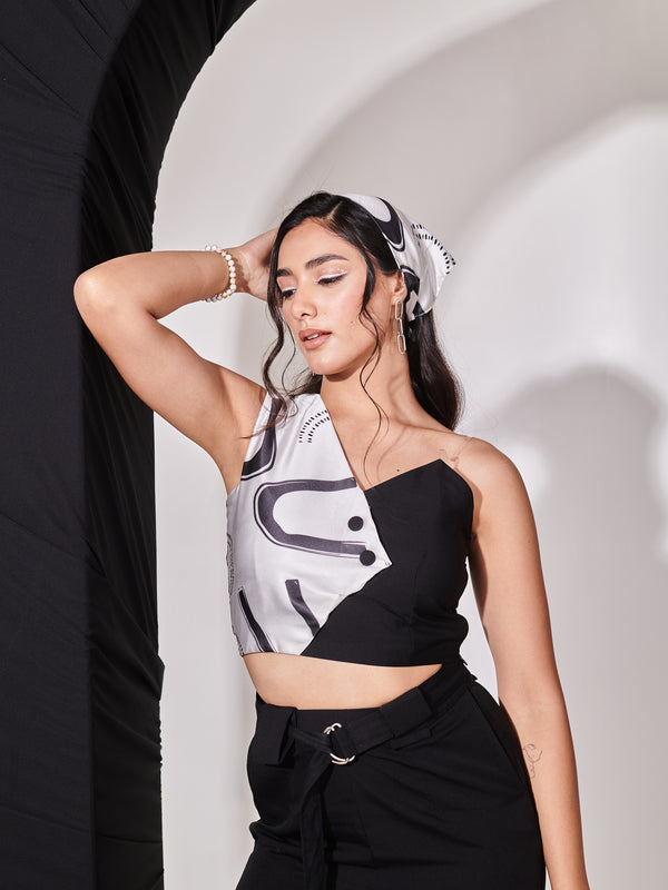 Black top with straight rhinestone pant