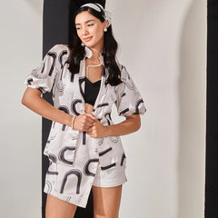 Swiss satin printed blazer shirt