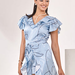 Swiss satin printed romper