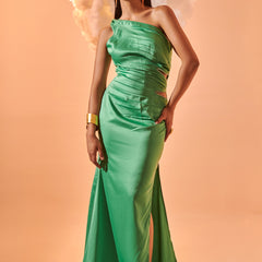 Solid One Shoulder Draped Dress
