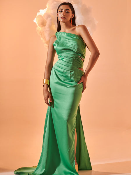 Solid One Shoulder Draped Dress