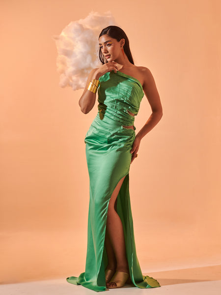 Solid One Shoulder Draped Dress