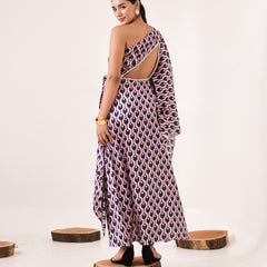 Printed One-Shoulder Asymmetric Cut-Out Dress