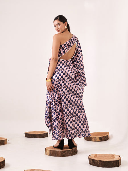 Printed One-Shoulder Asymmetric Cut-Out Dress