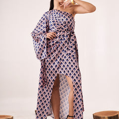 Printed One-Shoulder Asymmetric Cut-Out Dress