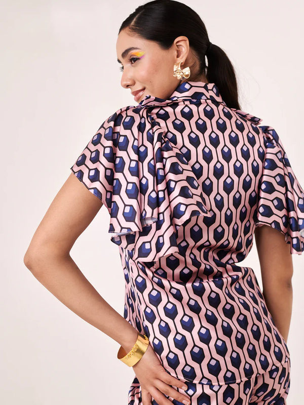 Printed geometric blazer shirt