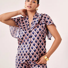 Printed geometric blazer shirt