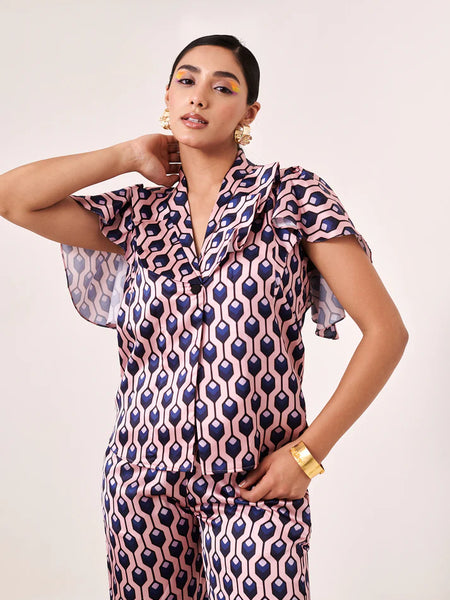Printed geometric blazer shirt