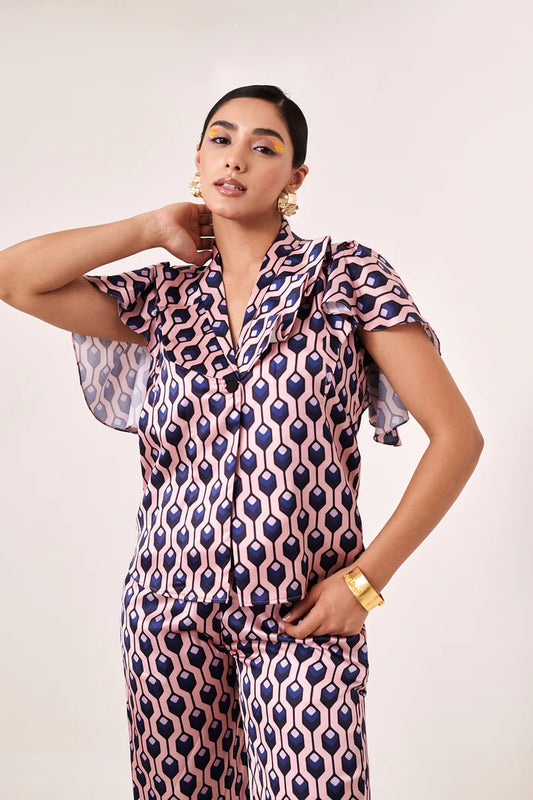 Printed geometric blazer shirt