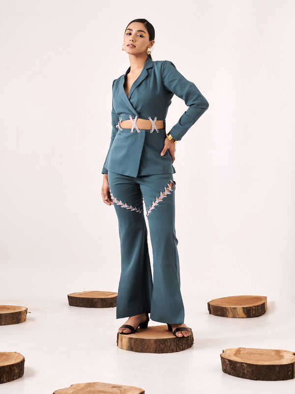 Blue Cut-Out Co-Ord Set