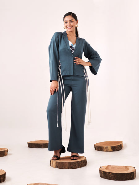 Blue laced cords shrug pant set