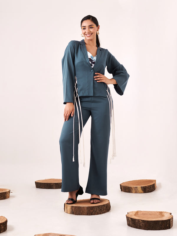 Blue laced cords shrug pant set