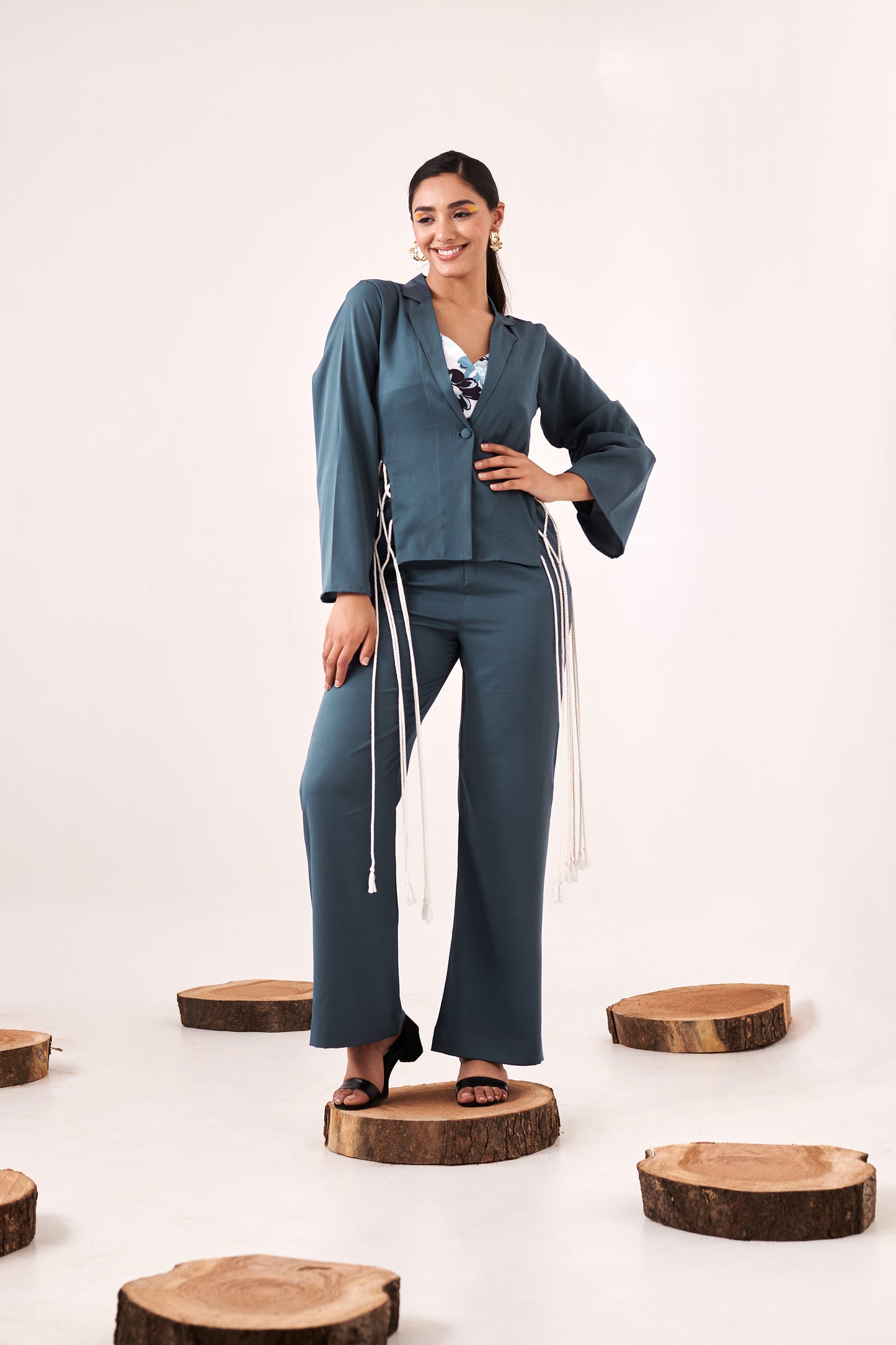 Lace Cords Shrug Blue Co-Ord Set