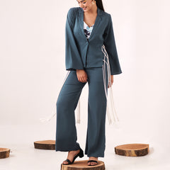Blue laced cords shrug pant set