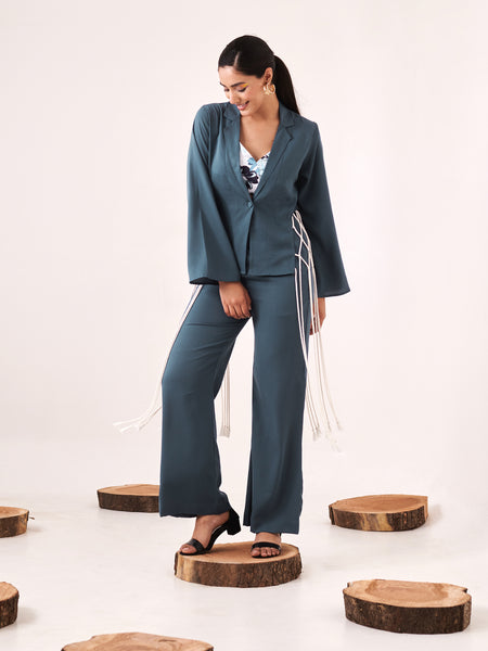 Blue laced cords shrug pant set
