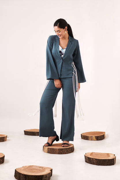 Lace Cords Shrug Blue Co-Ord Set