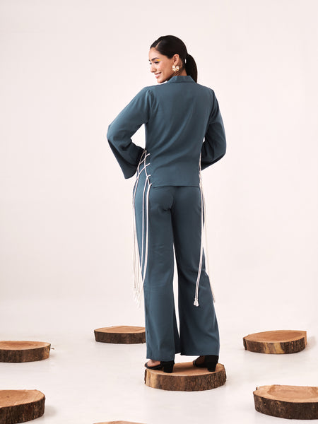 Blue laced cords shrug pant set