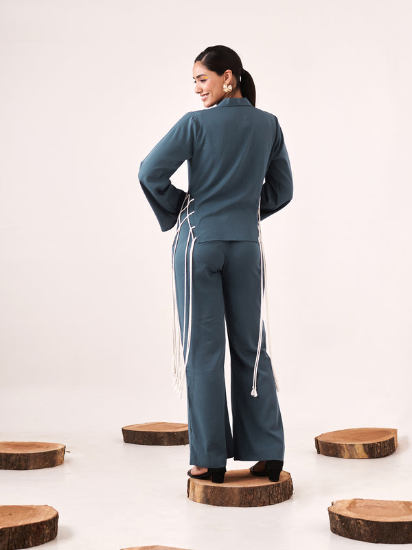 Blue laced cords shrug pant set