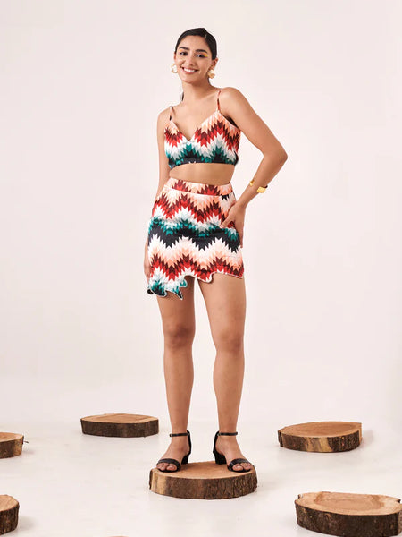 Multi color wavy cut mini skirt