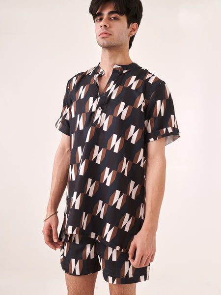 Black & Green Geometric Print Co-ord Set