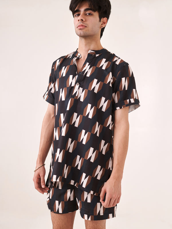 Black & Green Geometric Print Co-ord Set