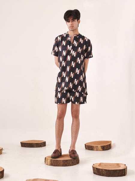 Black & Green Geometric Print Co-ord Set