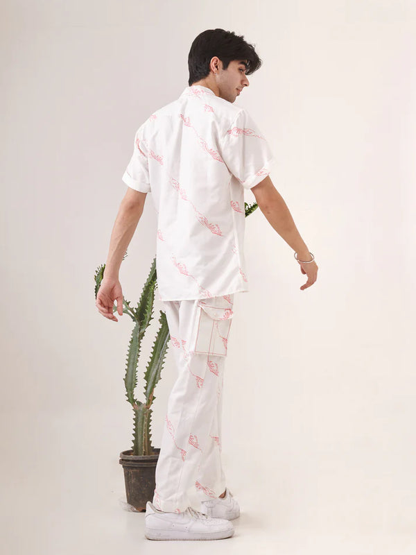 White hand printed trouser