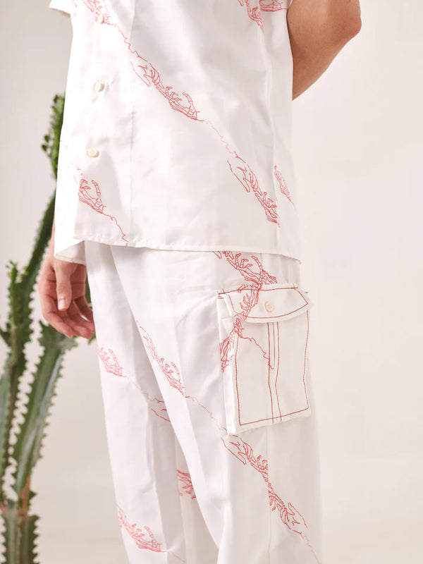 White hand printed trouser