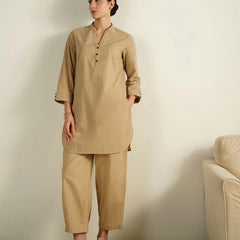 Sahara Beige – Mandarin Collar Cotton Co-Ord Set