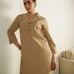 Sahara Beige – Mandarin Collar Cotton Co-Ord Set