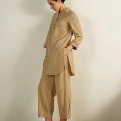 Sahara Beige – Mandarin Collar Cotton Co-Ord Set