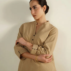 Sahara Beige – Mandarin Collar Cotton Co-Ord Set