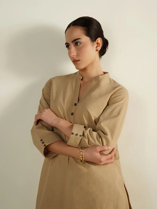Sahara Beige – Mandarin Collar Cotton Co-Ord Set