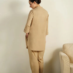 Sahara Beige – Mandarin Collar Cotton Co-Ord Set
