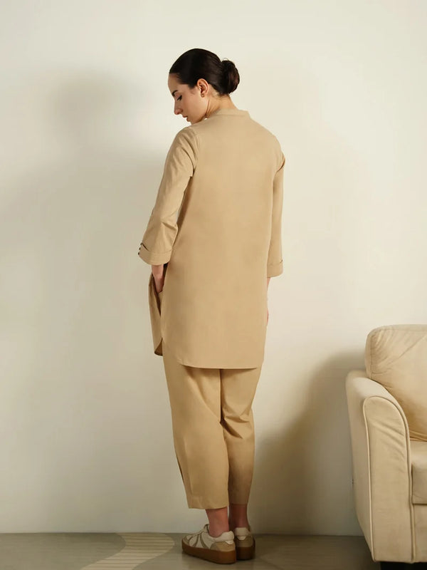 Sahara Beige – Mandarin Collar Cotton Co-Ord Set