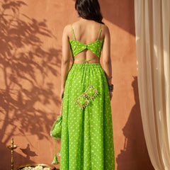 Green Bandhani Multi-Styling Lehenga Saree