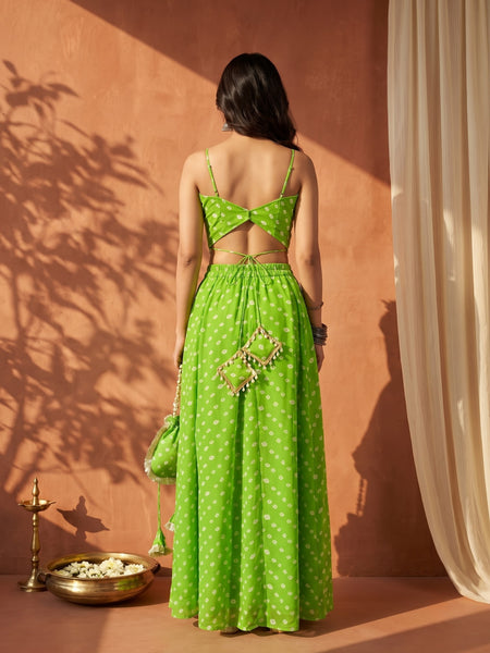 Green Bandhani Multi-Styling Lehenga Saree