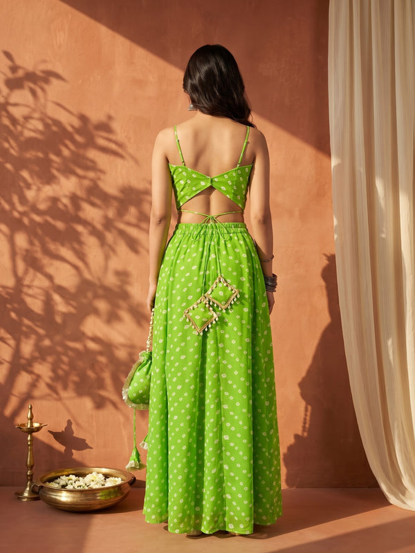 Green Bandhani Multi-Styling Lehenga Saree