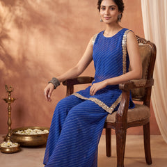 Blue Leheriya Short Kurta with Pallazo 3 Pc Set