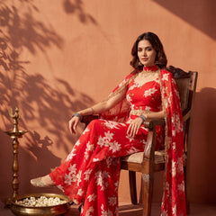 Floral Printed Multi Styling Crystal Embellished Cape Set with Pallazo and Choli
