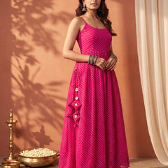 Pink Leheriya Elegant Kurti Palazzo Set
